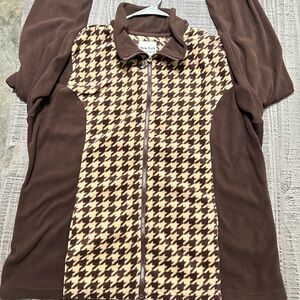 Vintage New York Laundry Brown and Cream Houndstooth Zip Up Jacket
